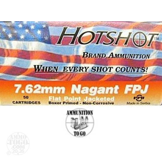 250rds - 7.62 Nagant HotShot 98gr. Flat Point FMJ Ammo